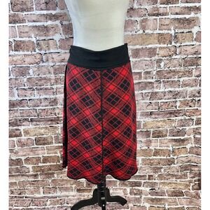 Womens Green‎ Red Plaid Sweater A-Line Midi Skirt Large